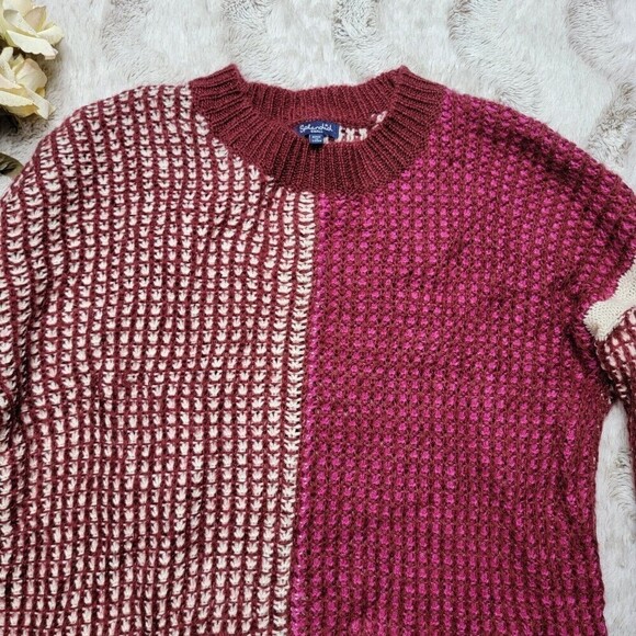 Splendid Magenta Raspberry Color Block Waffle Knit Cozy Sweater Size Small - Picture 3 of 13